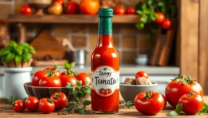 Bright image of tangy tomato sauce with fresh ingredients highlighting flavor and quality for